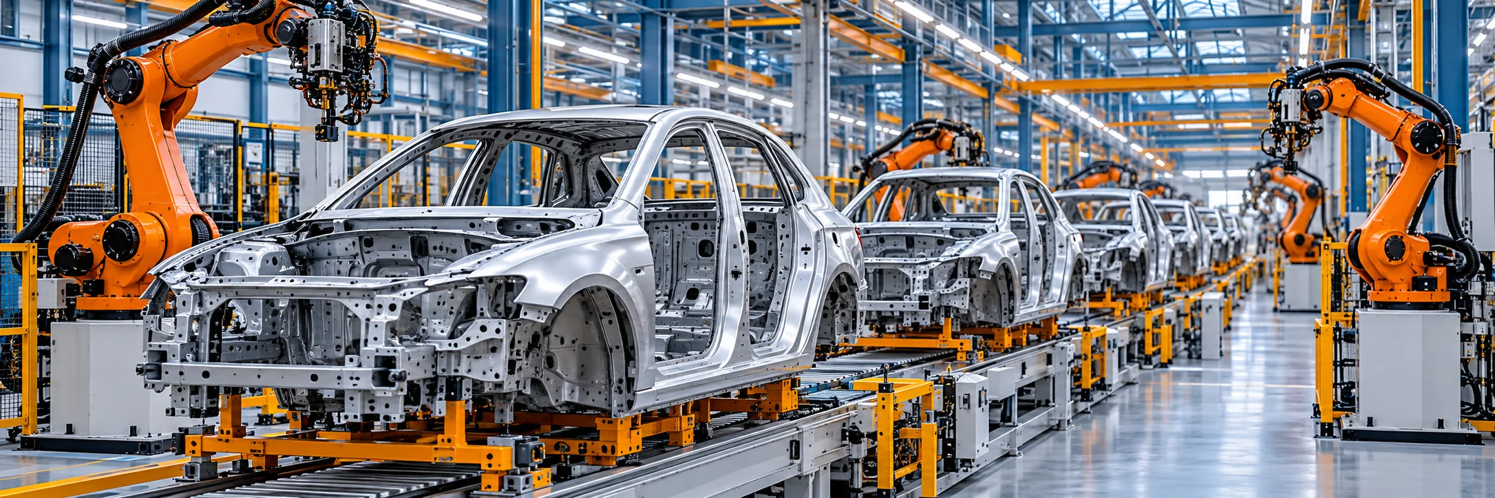 Роботизированная автомобильная линия, тематическая иллюстрация
