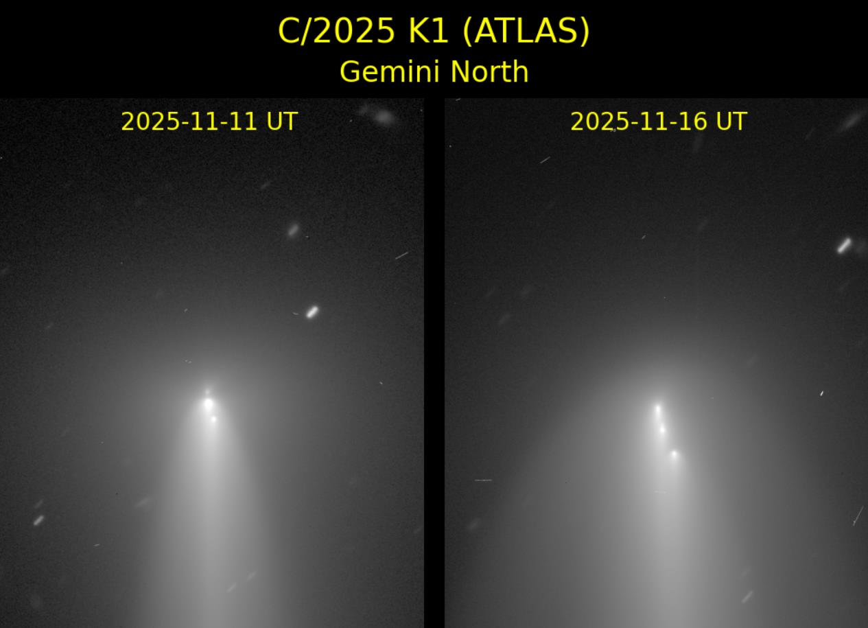 Астрономы зафиксировали распад ядра кометы C/2025 K1 (ATLAS) на фрагменты