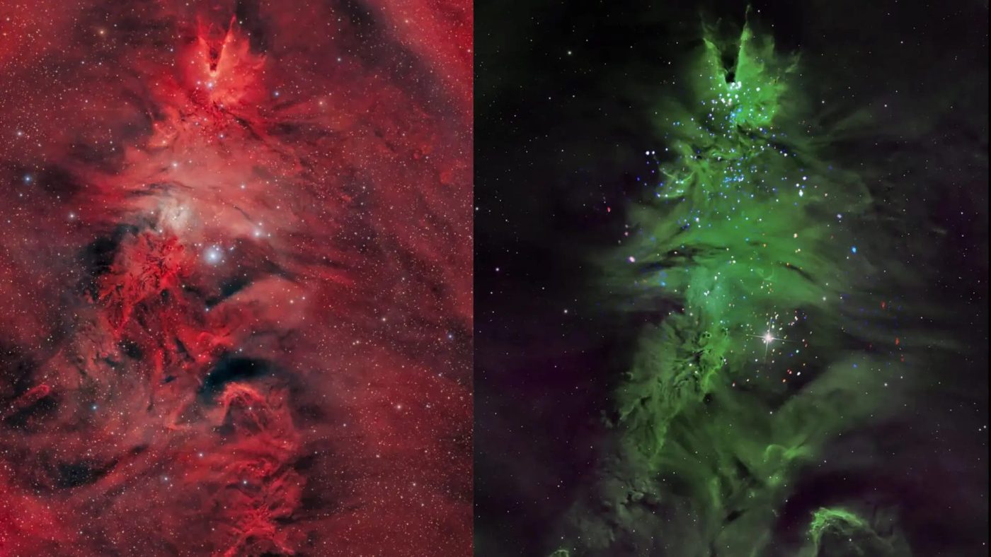 Космическая Новогодняя Ёлка: звёздное скопление в 2700 световых годах от Земли демонстрирует активное звёздообразование